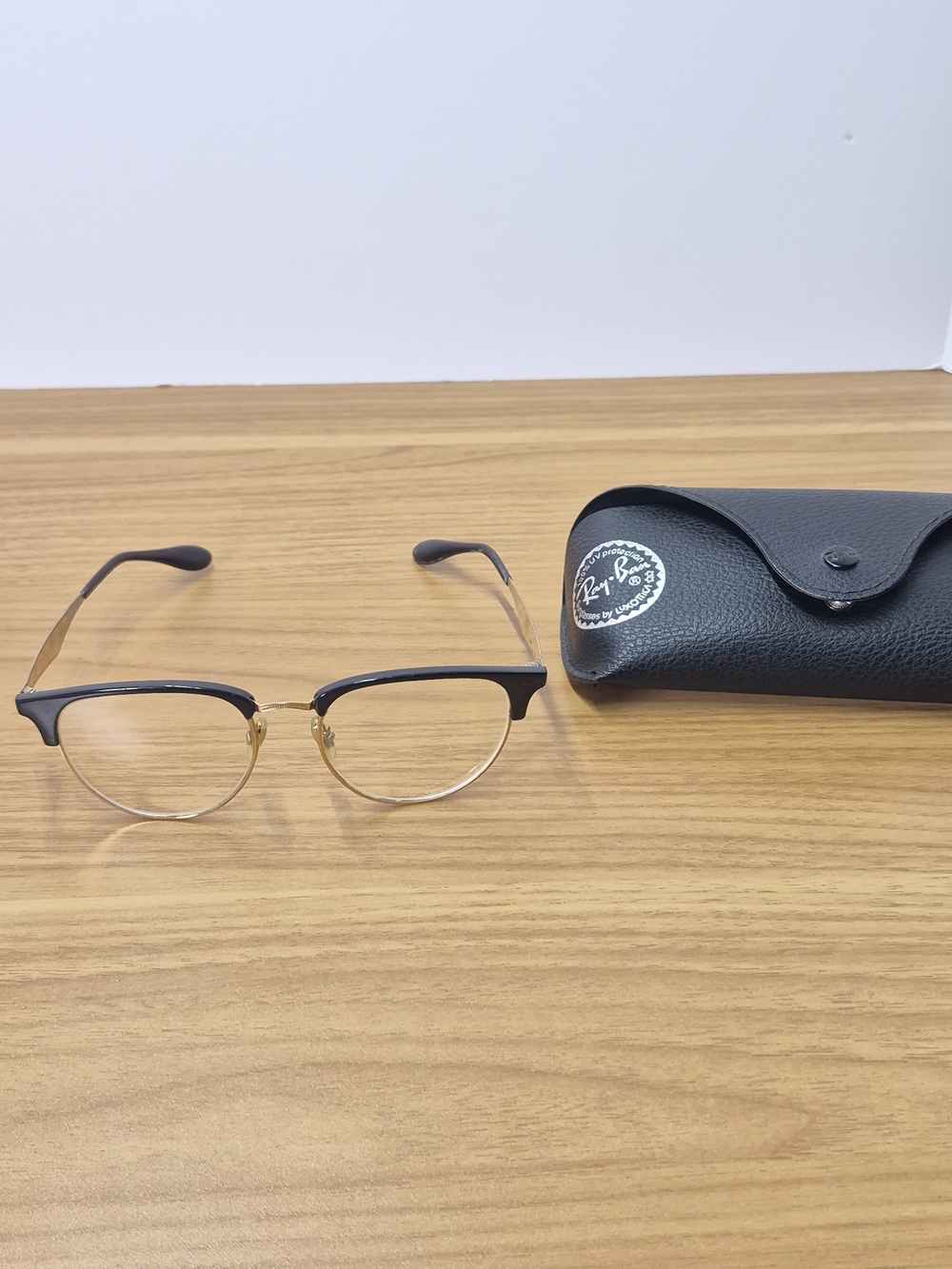 ​Vintage Ray-Ban Clubmaster Style Black Gold Eyeglass Frames 53-19 Optical